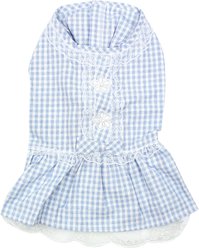 Parisian Pet Gingham Countryside Lace Dress Plaid & Lace Dog Outfit, Blue, XX-Large