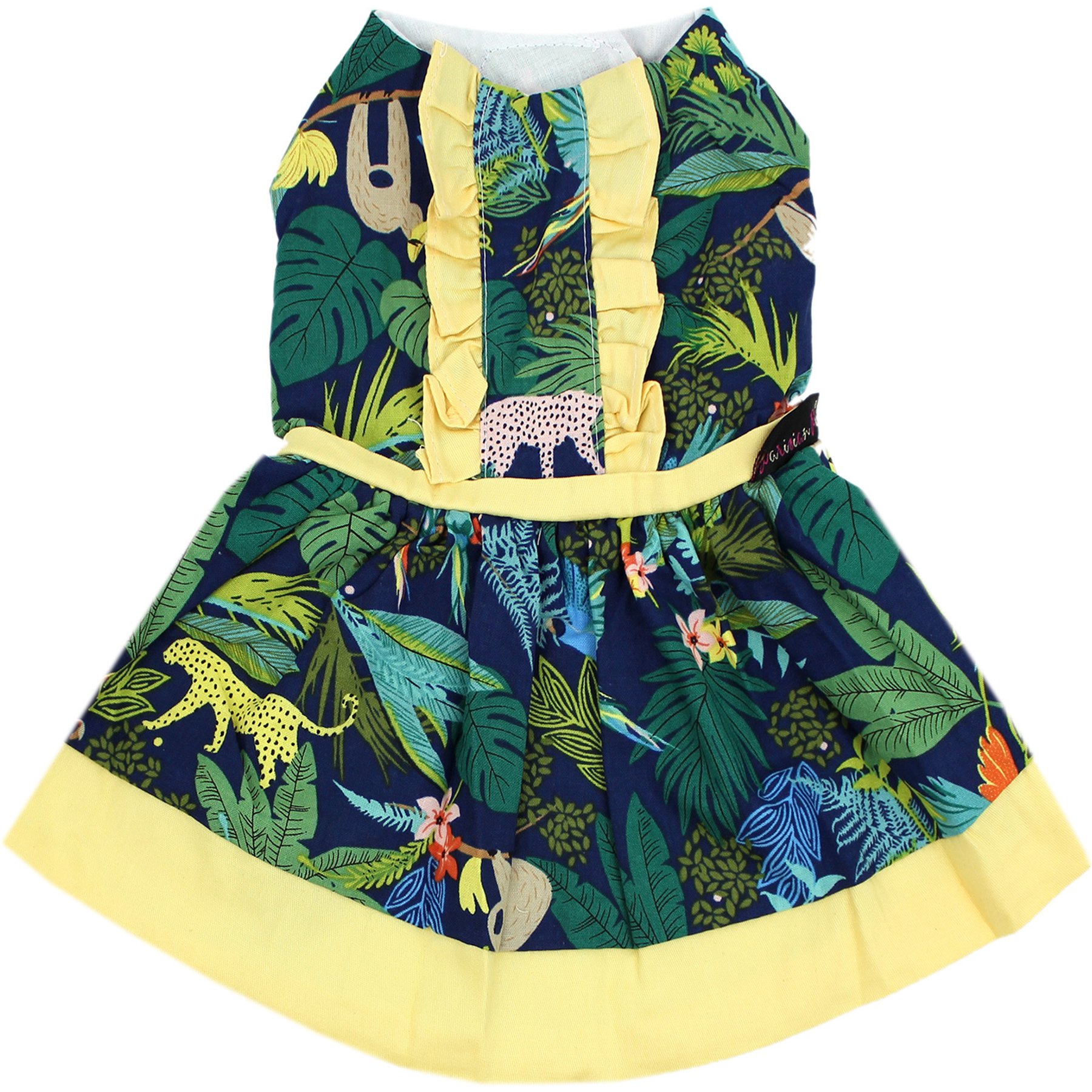 Parisian Pet Amazonia Tropical Leaf Print Dress Bright & Breezy Dog Outfit, Large