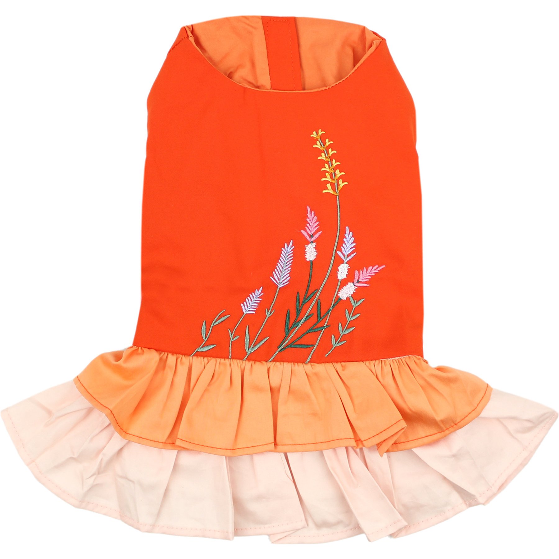 Parisian Pet Color Block Garden Dress Vibrant Floral Dog Outfit, Orange, X-Large