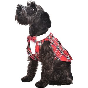 Parisian Pet Tartan Tuxedo Plaid Dog & Cat Formal Jacket, White & Red, Medium