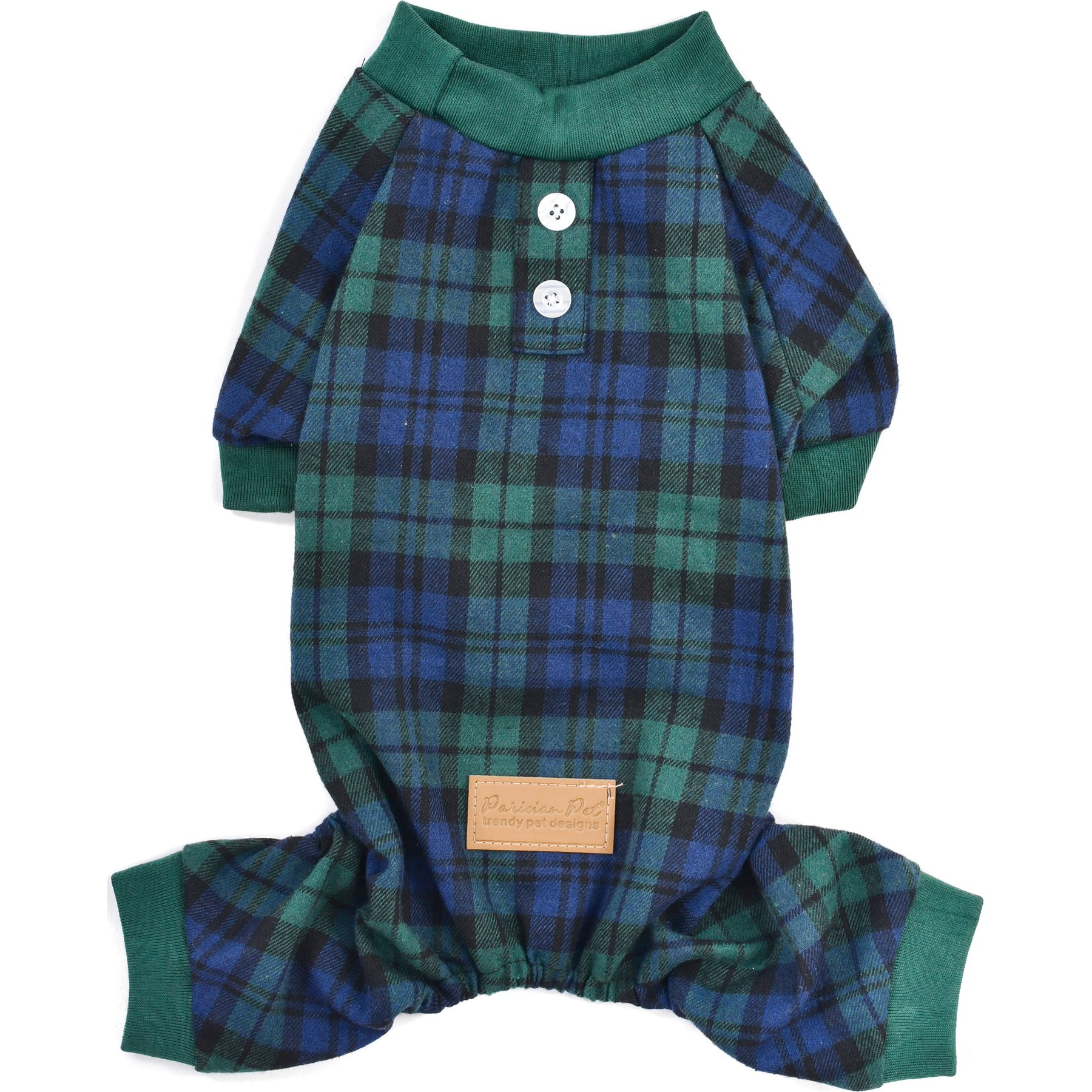 Parisian Pet Scottish Pajama Plaid Flannel Dog Sleepwear, Green & Blue, X-Large