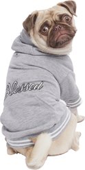 Parisian Pet Blessed Embroidered Cozy Fleece Pullover Dog Hoodie, Gray, Medium