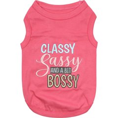 Parisian Pet Classy, Sassy & a Bit Bossy Embroidered Dog T-Shirt, Pink, Large