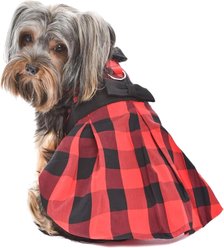 Parisian Pet Buffalo Checkered Taffeta Dress Plaid & Bow Dog Gown, Red & Black, Medium