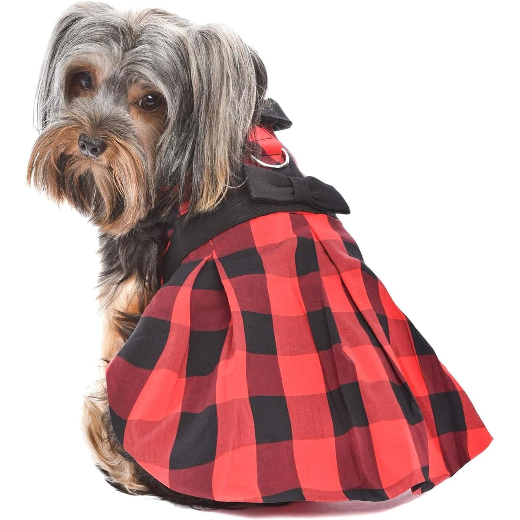 Parisian Pet Buffalo Checkered Taffeta Dress Plaid & Bow Dog Gown, Red & Black, X-Large