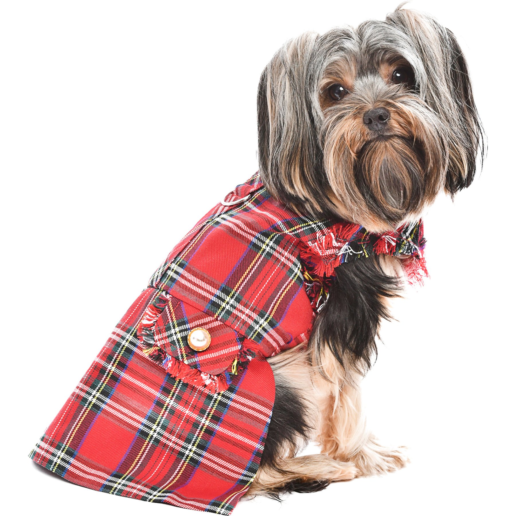 Parisian Pet Tartan Fringe Plaid Dress Elegant Holiday Dog Outfit, Red, X-Large