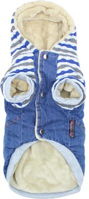 Show full view: Parisian Pet Denim Striped Hoodie Casual Dog Sweatshirt with Hood & Pouch Pocket, Blue, Medium slide 2 of 5