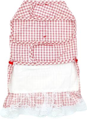 Show full view: Parisian Pet Gingham Countryside Lace Dress Plaid & Lace Dog Outfit, Red, Small slide 2 of 5