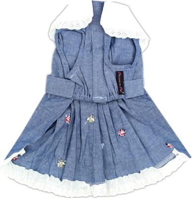 Show full view: Parisian Pet Prairie Dress Denim Eyelet Yoke Dress for Dogs & Cats, Blue, Small slide 2 of 5