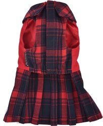 Parisian Pet Scottish Pleated Dress Plaid Dog Skirt Outfit, Red & Blue, Small slide 2 of 5
