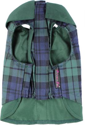 Show full view: Parisian Pet Scottish Taffeta Tuxedo Plaid Formal Dog Jacket, Green & Blue, Small slide 2 of 5