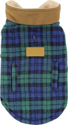 Parisian Pet Scottish Taffeta Tuxedo Plaid Dog & Cat Jacket, Green & Blue, Medium slide 2 of 5