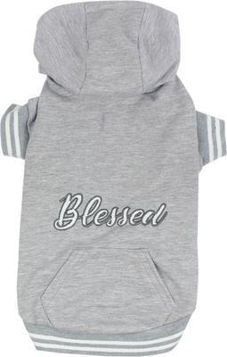 Show full view: Parisian Pet Blessed Embroidered Cozy Fleece Pullover Dog Hoodie, Gray, Medium slide 2 of 5