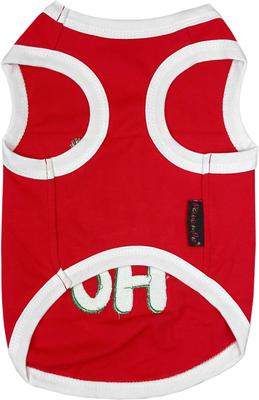 Show full view: Parisian Pet Ho Ho Ho Embroidered Holiday Festive Dog T-Shirt, Red, Medium slide 2 of 5