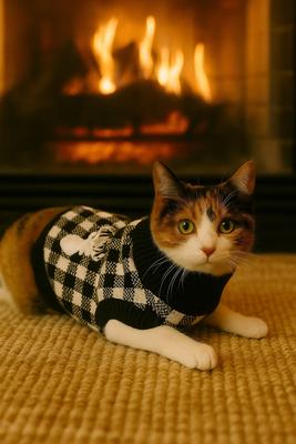 Show full view: Parisian Pet Buffalo Checkered Sweater Cozy Knit with Deer Motif for Dogs & Cats, Small slide 3 of 5