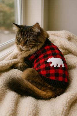 Show full view: Parisian Pet Buffalo Checkered Sweater Dog Knit with Polar Bear, Red & Black, Medium slide 3 of 5