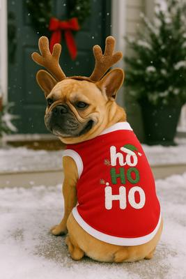 Show full view: Parisian Pet Ho Ho Ho Embroidered Holiday Festive Dog T-Shirt, Red, Medium slide 3 of 5