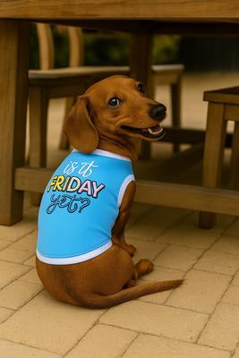 Show full view: Parisian Pet Is It Friday Yet? Embroidered Dog T-Shirt, Gray, X-Large slide 3 of 5