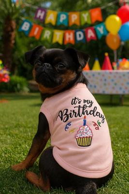 Show full view: Parisian Pet Birthday Girl Embroidered Celebration Cotton Dog T-Shirt, Pink, Small slide 3 of 6