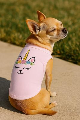 Show full view: Parisian Pet Unicorn Embroidered Magical Cotton Dog T-Shirt, Pink, X-Small slide 3 of 5