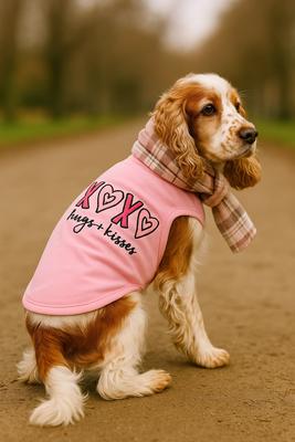 Show full view: Parisian Pet Valentine's Day XOXO Embroidered Cute Cotton Dog T-Shirt, Light Pink, Small slide 3 of 5