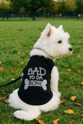 Show full view: Parisian Pet Bad to da Bone Embroidered Cotton Dog T-Shirt, Black, Large slide 3 of 5