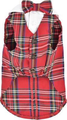 Show full view: Parisian Pet Tartan Tuxedo Plaid Dog & Cat Formal Jacket, White & Red, Medium slide 3 of 5