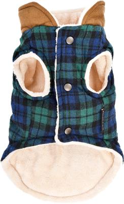 Show full view: Parisian Pet Scottish Taffeta Tuxedo Plaid Dog & Cat Jacket, Green & Blue, Small slide 3 of 5