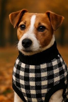 Show full view: Parisian Pet Buffalo Checkered Sweater Cozy Knit with Deer Motif for Dogs & Cats, Small slide 4 of 5