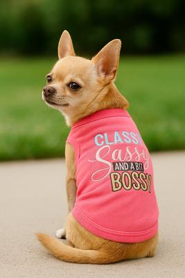 Show full view: Parisian Pet Classy, Sassy & a Bit Bossy Embroidered Dog T-Shirt, Pink, XXX-Large slide 4 of 5