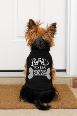 Show full view: Parisian Pet Bad to da Bone Embroidered Cotton Dog T-Shirt, Black, Large slide 4 of 5