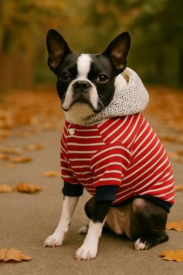 Show full view: Parisian Pet Striped Pom Pom Hoodie Red Cozy Striped Dog Sweatshirt with Playful Poms, Small slide 4 of 5