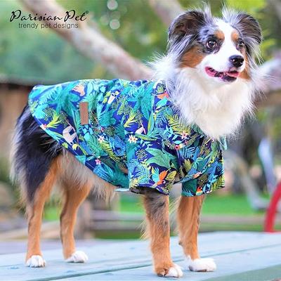 Show full view: Parisian Pet Amazonia Tropical Camp Shirt Vibrant Leaf Cotton Dog Tee, Green, Small slide 4 of 5