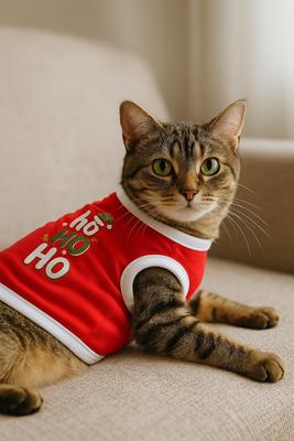 Show full view: Parisian Pet Ho Ho Ho Embroidered Holiday Festive Dog T-Shirt, Red, Medium slide 4 of 5