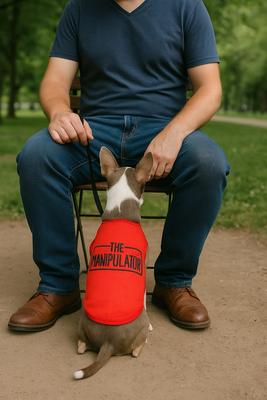 Show full view: Parisian Pet The Manipulator Embroidered Funny Dog & Cat T-Shirt, Red, X-Large slide 4 of 5