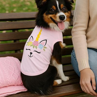 Show full view: Parisian Pet Unicorn Embroidered Magical Cotton Dog T-Shirt, Pink, X-Small slide 4 of 5