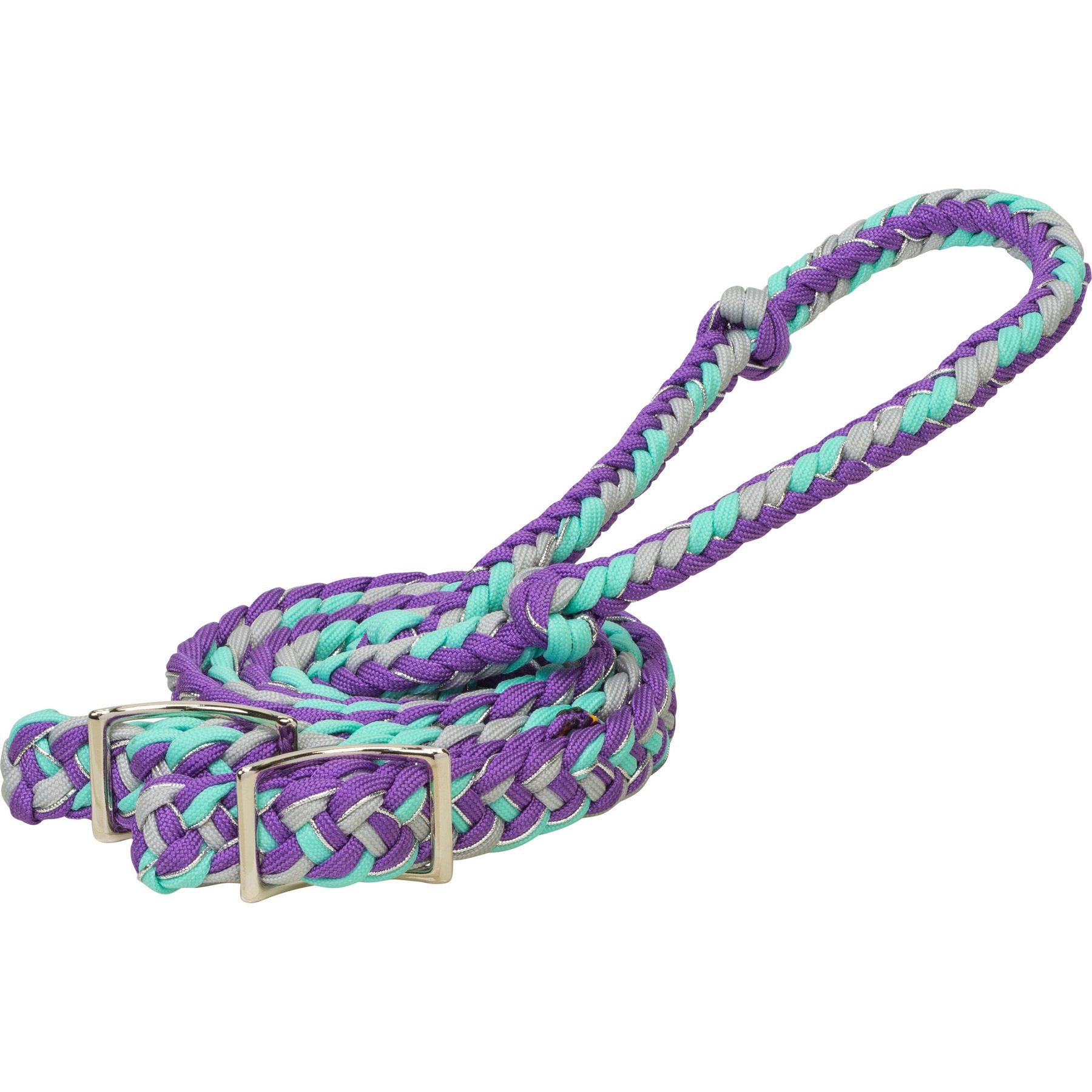 Weaver Equine Braided Nylon Barrel Horse Reins, Purple/Gray/Mint/Sparkle