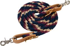 Weaver Equine Poly Roping Horse Reins with Scissor Snap, Navy/Tan/Burgundy