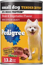 Pedigree Tender Bites in Gravy, Steak & Vegetable Flavor Adult Canned Wet Dog Food, 13.2-oz can, case of 12