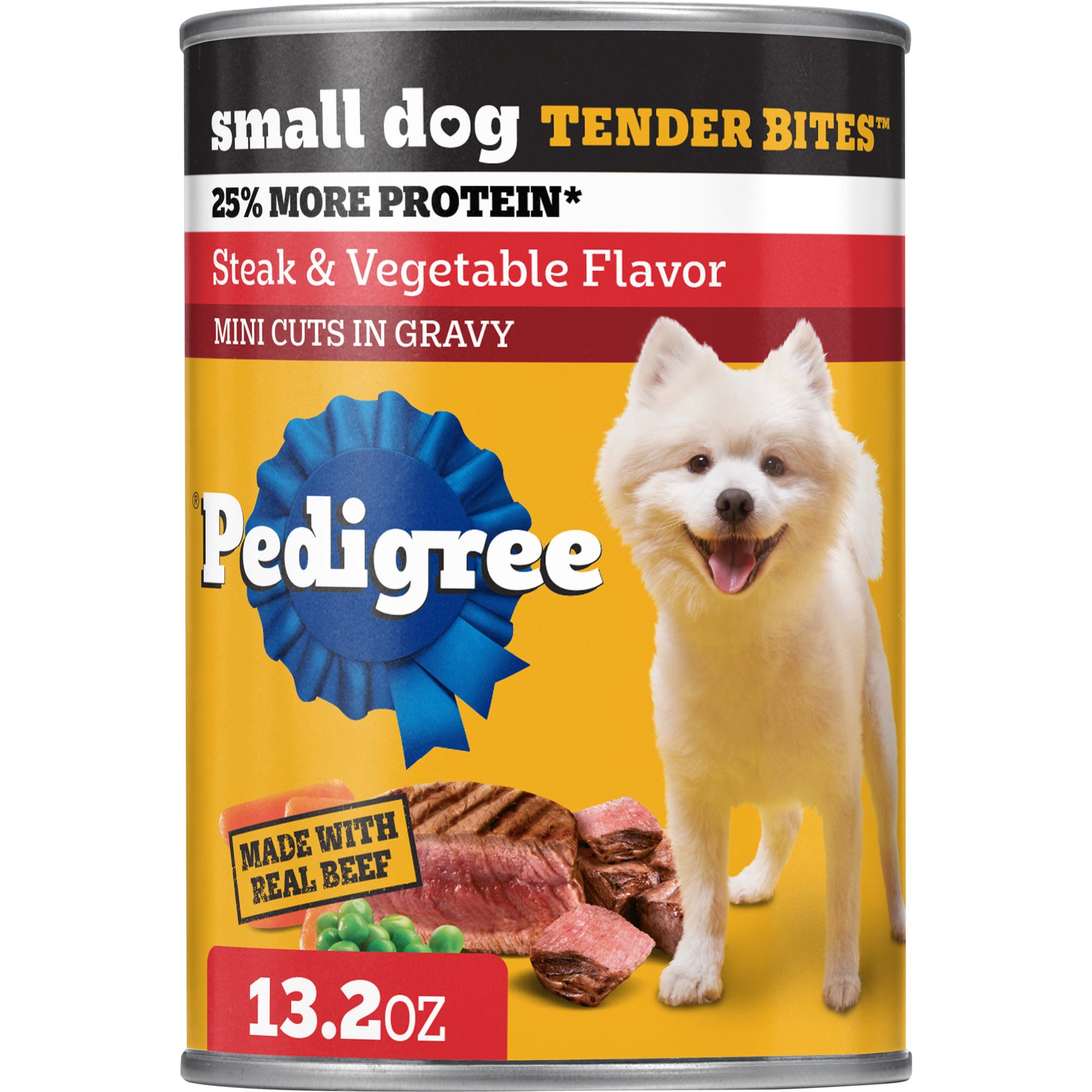 Pedigree Tender Bites in Gravy, Steak & Vegetable Flavor Adult Canned Wet Dog Food, 13.2-oz can, case of 12