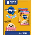 Pedigree Puppy Variety Pack Morsels in Sauce with Beef & Chicken Wet Dog Food Pouches, 3.5-oz, pack of 8