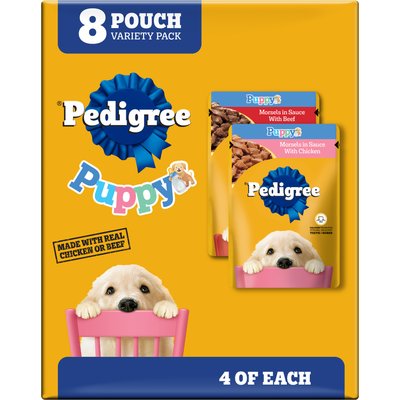 Pedigree Pedigree Puppy Variety Pack Morsels in Sauce with Beef & Chicken Wet Dog Food Pouches, 3.5-oz pouch, pack of 24