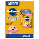 Pedigree Puppy Variety Pack Morsels in Sauce with Beef & Chicken Wet Dog Food Pouches, 3.5-oz, pack of 8