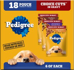 Pedigree Choice Cuts Variety Pack with Beef, Chicken & Filet Mignon Adult Wet Dog Food, 3.5-oz pouch, case of 18