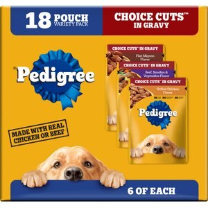 Pedigree Choice Cuts Variety Pack with Beef, Chicken & Filet Mignon Adult Wet Dog Food, 3.5-oz pouch, case of 18