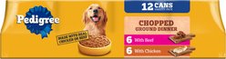 Pedigree Chopped Ground Dinner Chicken with Beef Adult Canned Wet Dog Food Variety Pack, 13.2-oz, case of 12