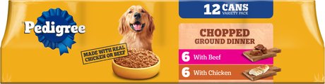 Pedigree Chopped Ground Dinner Chicken with Beef Adult Canned Wet Dog Food Variety Pack, 13.2-oz, case o...