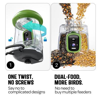 Show full view: LONA Love Nature Smart Finch Wild Bird Tube Feeder with Camera, Green, 1.3-L slide 4 of 9