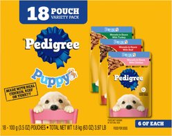 Pedigree Puppy Variety Pack Wet Dog Food, 3.5-oz pouch, pack of 18