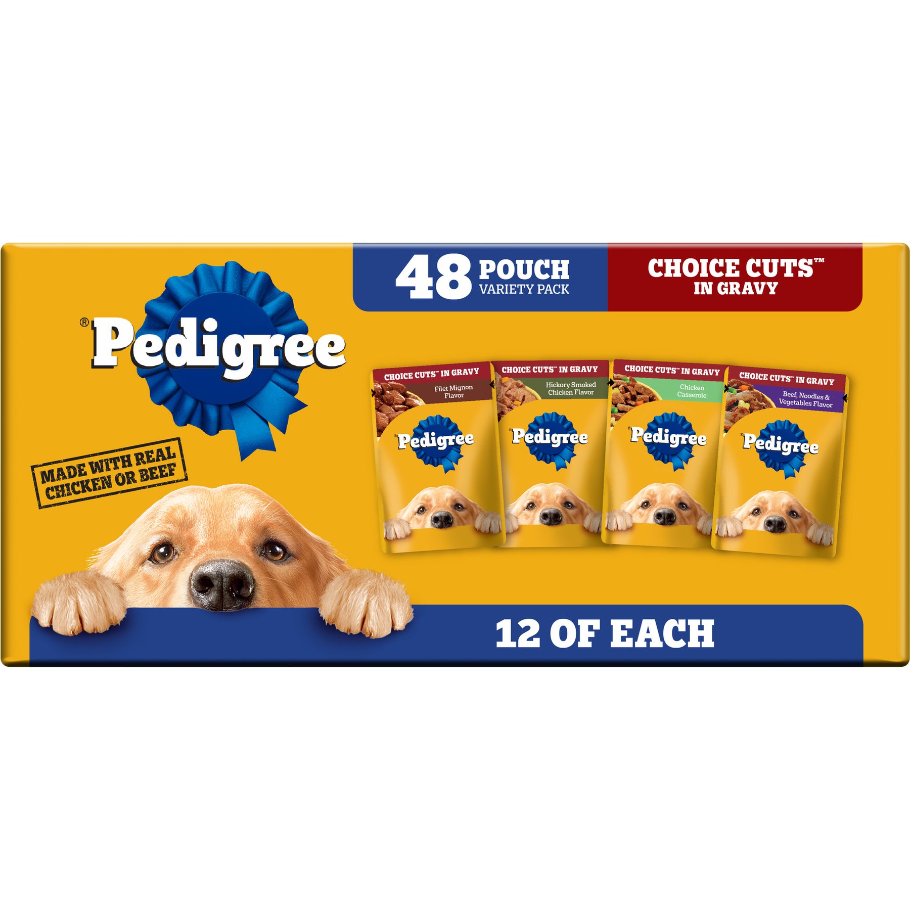 Pedigree Choice Cuts in Gravy Adult Variety Pack Dog Soft Wet Food, 3.5-oz pouches, case of 48